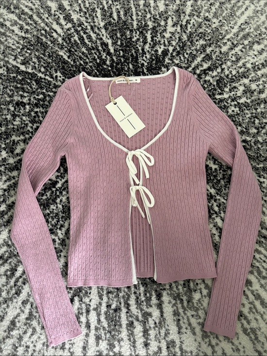 moon & madison Tops - Mauve Tie-Front Ribbed Long-Sleeve Top